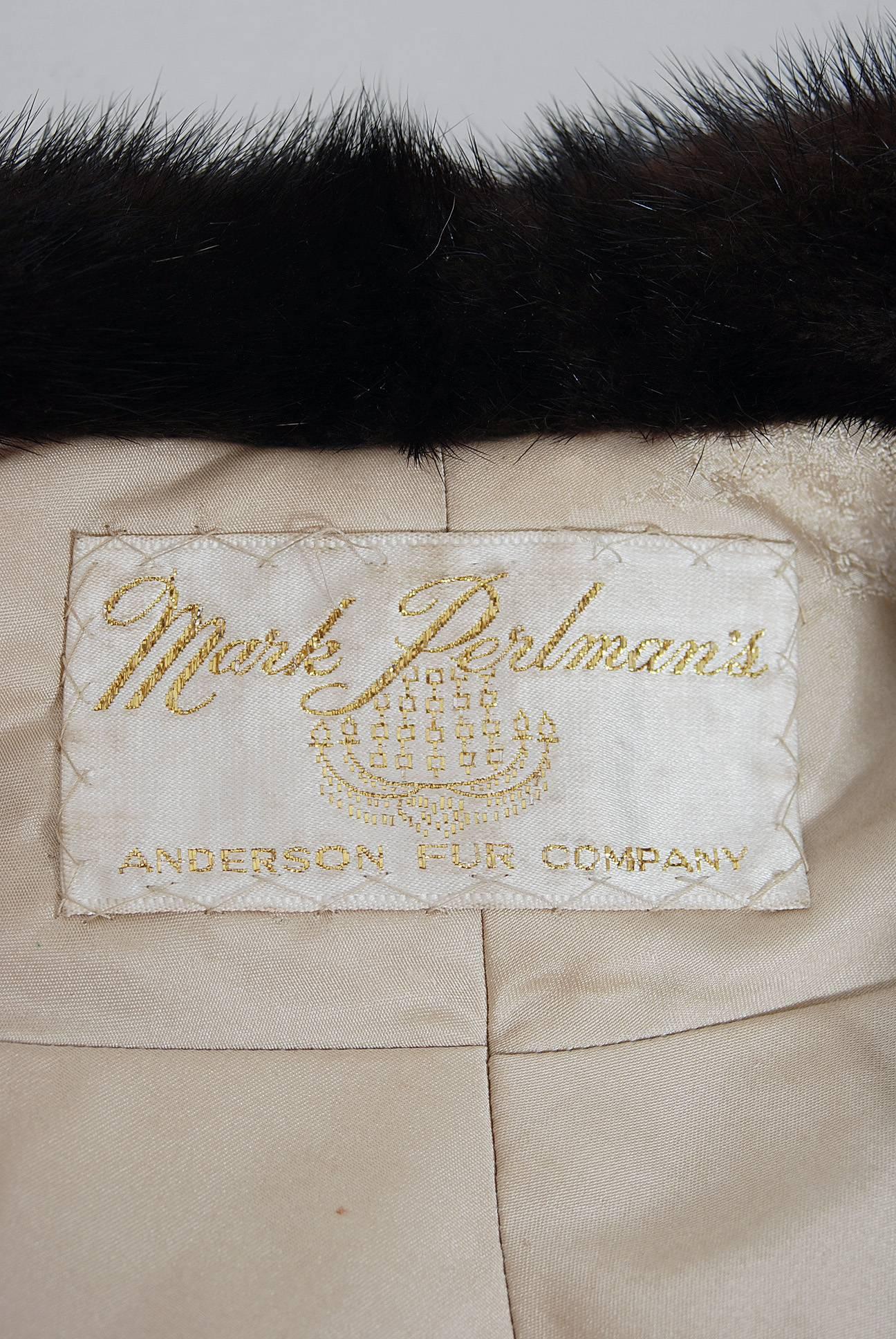 1950's Elegant Ivory White & Brown Mink Fur Block-Color Cropped Bolero Jacket 2
