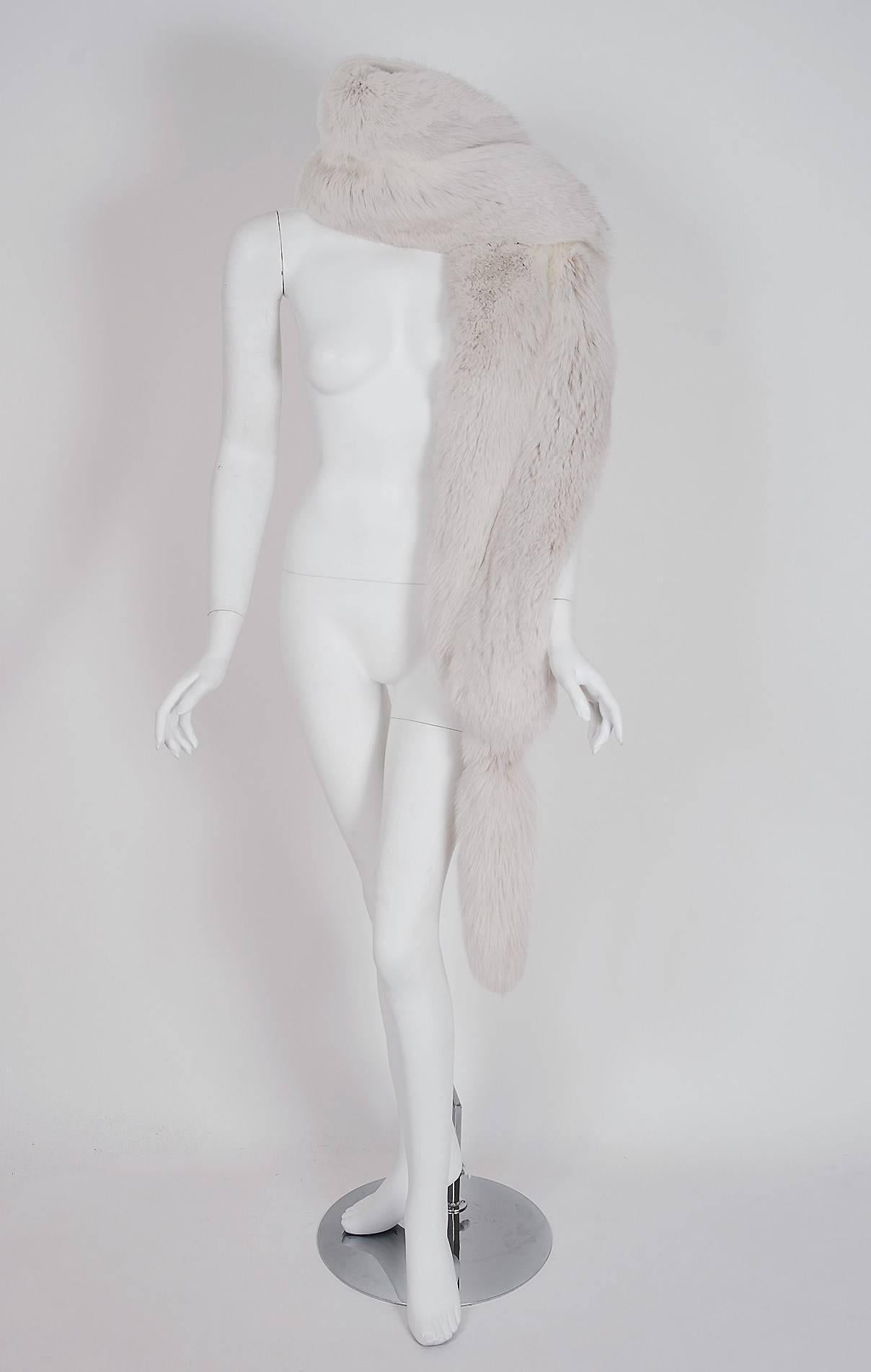 An extraordinary, ivory-white genuine fox-fur stole from the Beverly Hills boutique 