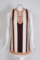Vintage 1968 Gucci Couture Cotton-Pique Striped Ivory Pink Mini Tunic Dress