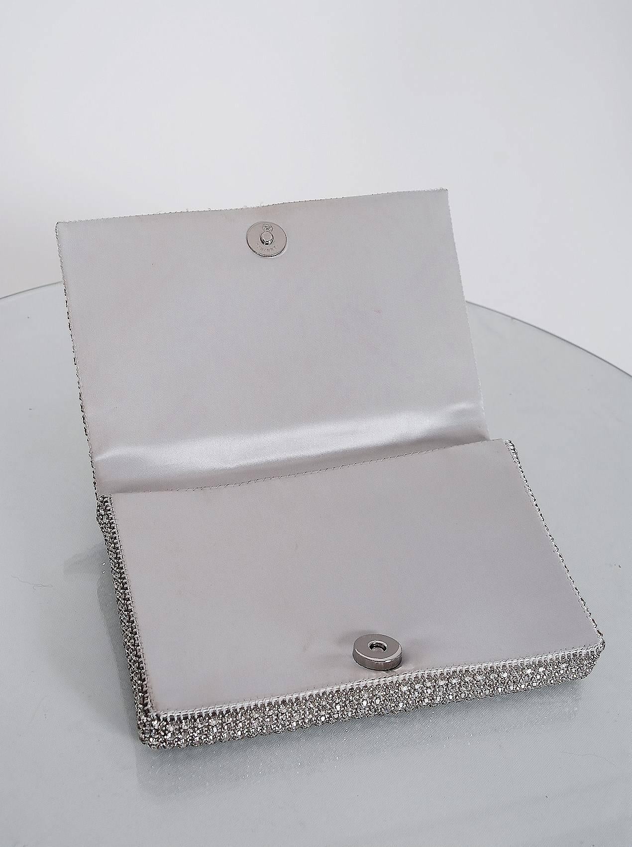 1960's Mr. Blackwell Sparkling White Rhinestone Satin Evening Clutch Purse In Excellent Condition In Beverly Hills, CA