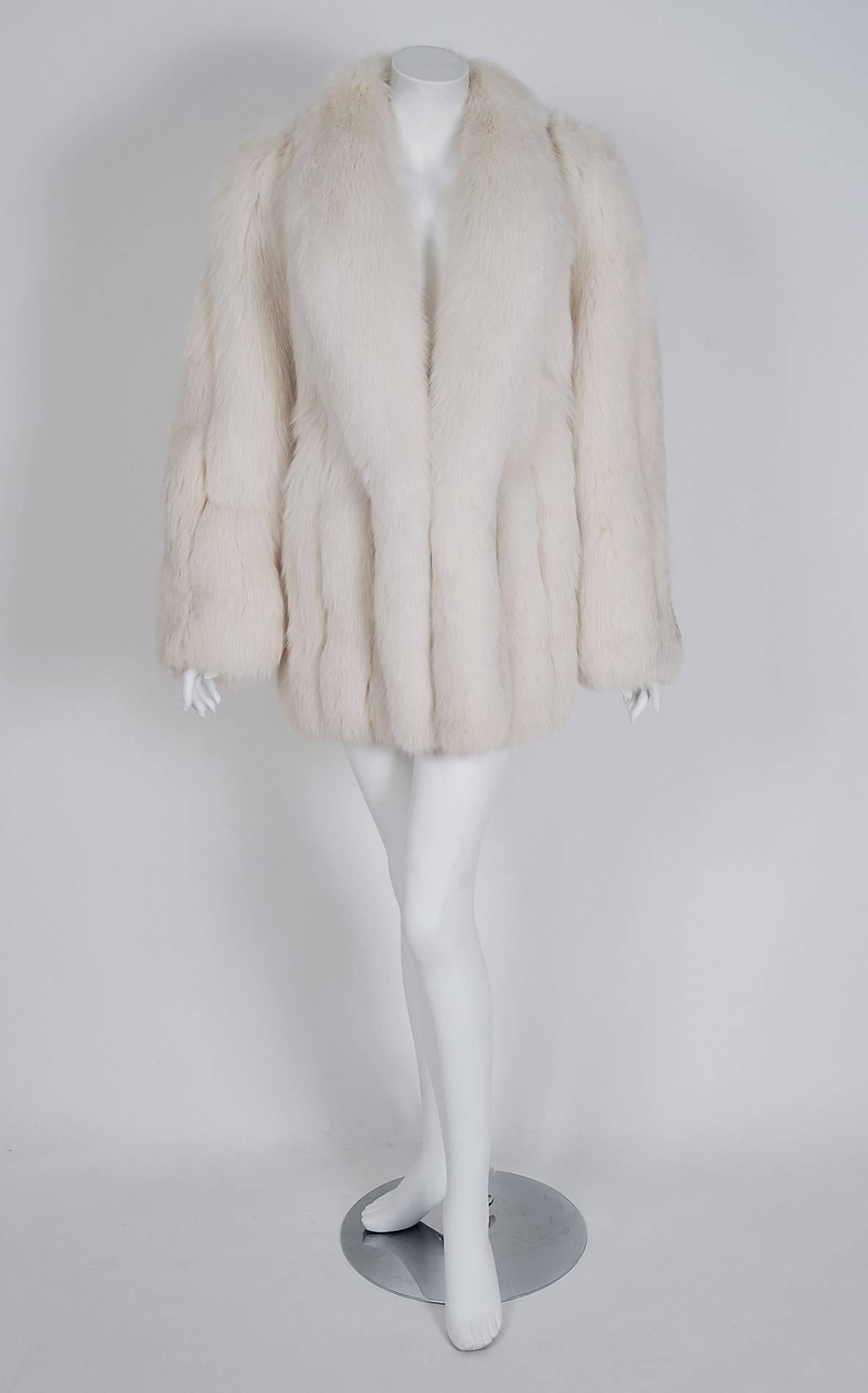 An extraordinary, ivory-white genuine arctic fox-fur from the Beverly Hills designer 