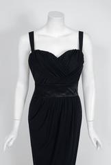 1959 Pierre Balmain Haute-Couture Black Pleated Silk-Jersey Hourglass Gown