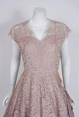 1950's Pierre Balmain Mauve-Pink Lace Tulle Illusion Side-Bow Full Party Dress