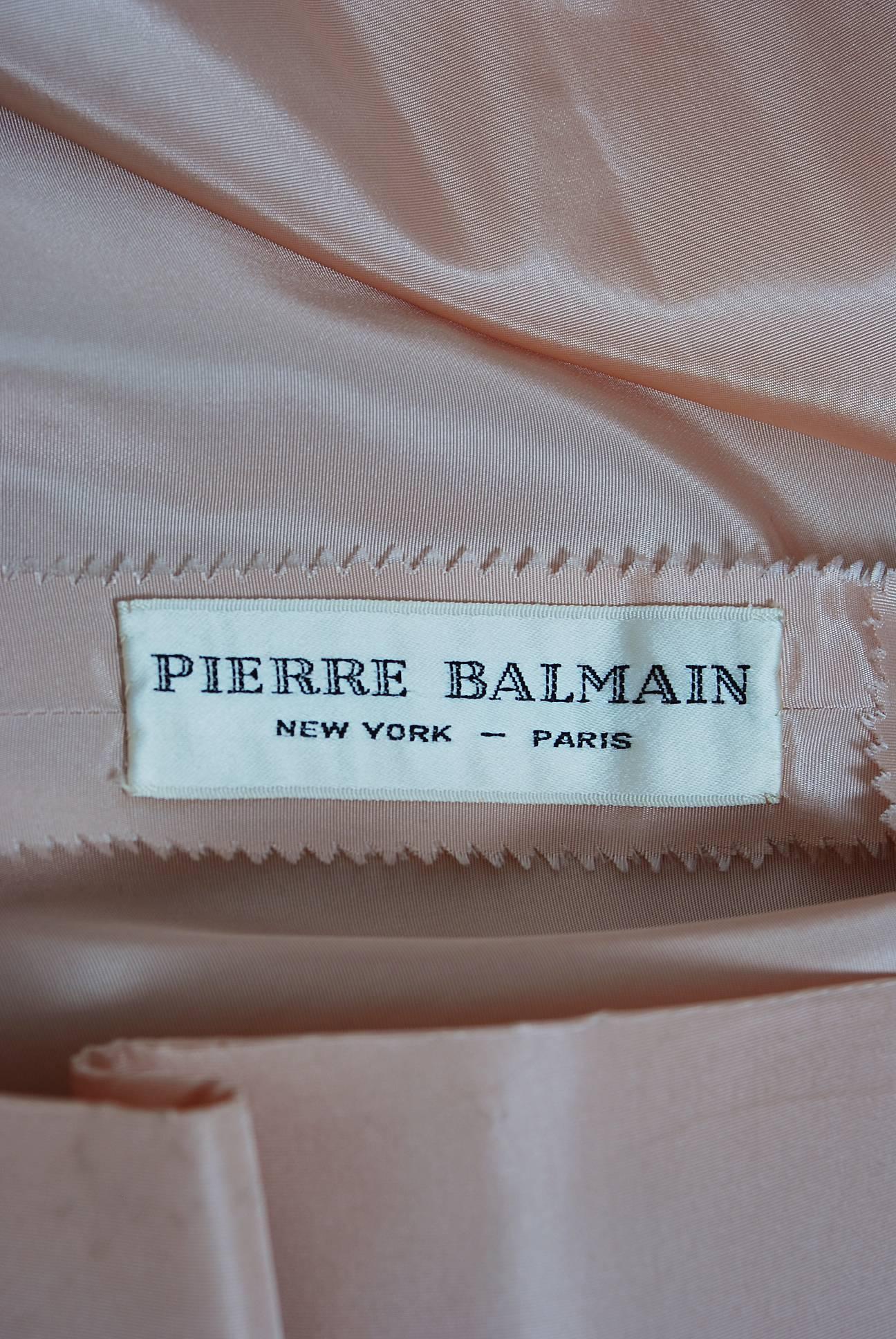 1950's Pierre Balmain Mauve-Pink Lace Tulle Illusion Side-Bow Full Party Dress 1
