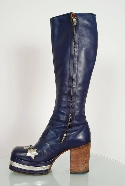 Silver Stars Retro Style Black Platform Boots