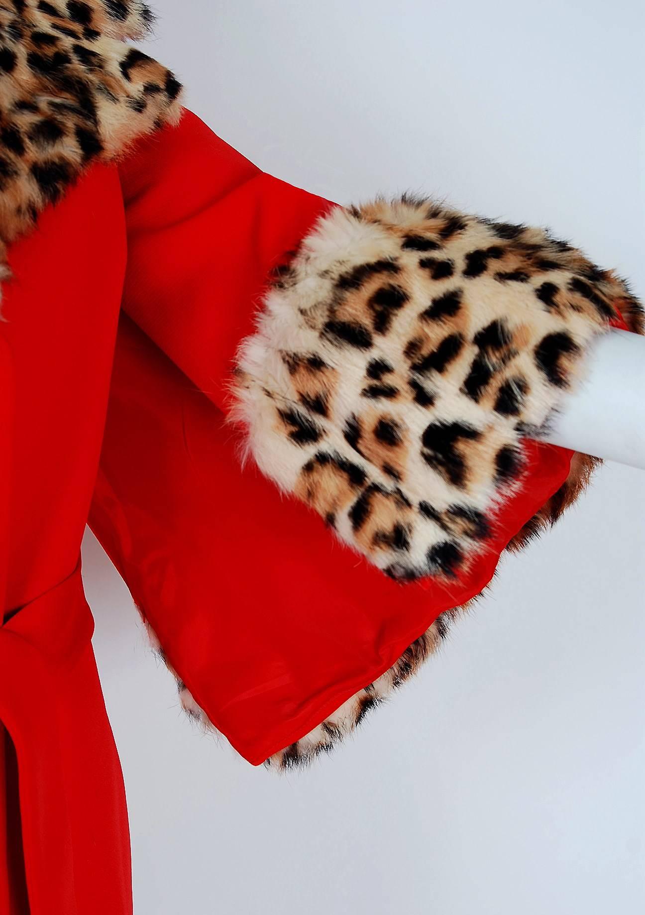 red coat with leopard print collar