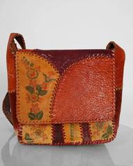 1970's Char Handpainted Whipstitched Leather Bohemian Hippie Shoulder Bag Purse