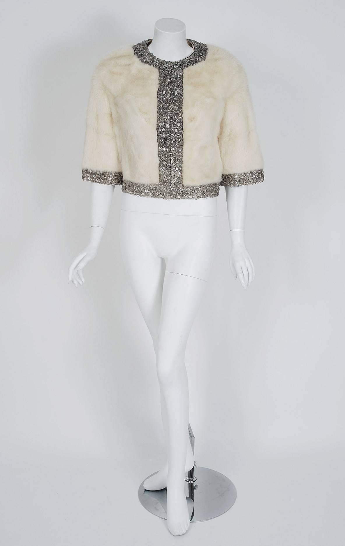 An extraordinary, ivory-white colored genuine Scandinavian mink fur from the high-end boutique 