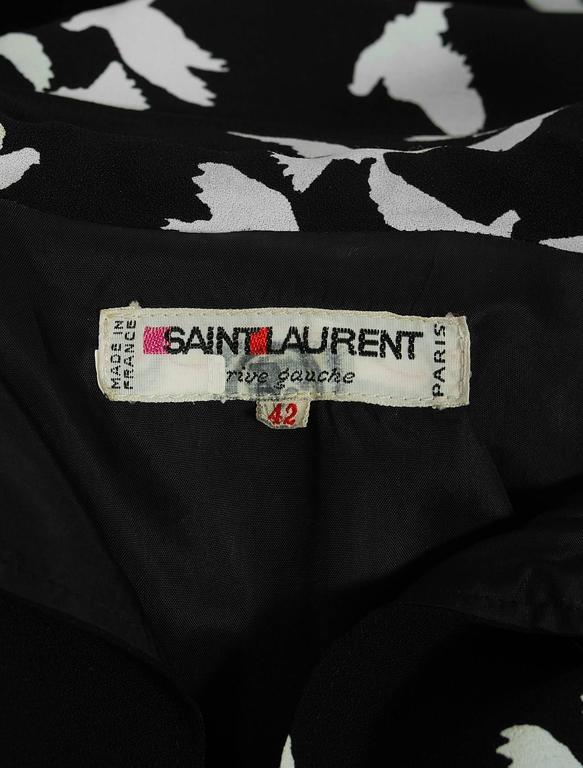 1978 Yves Saint Laurent Doumented Bird Novelty Print Rayon-Crepe Belted ...