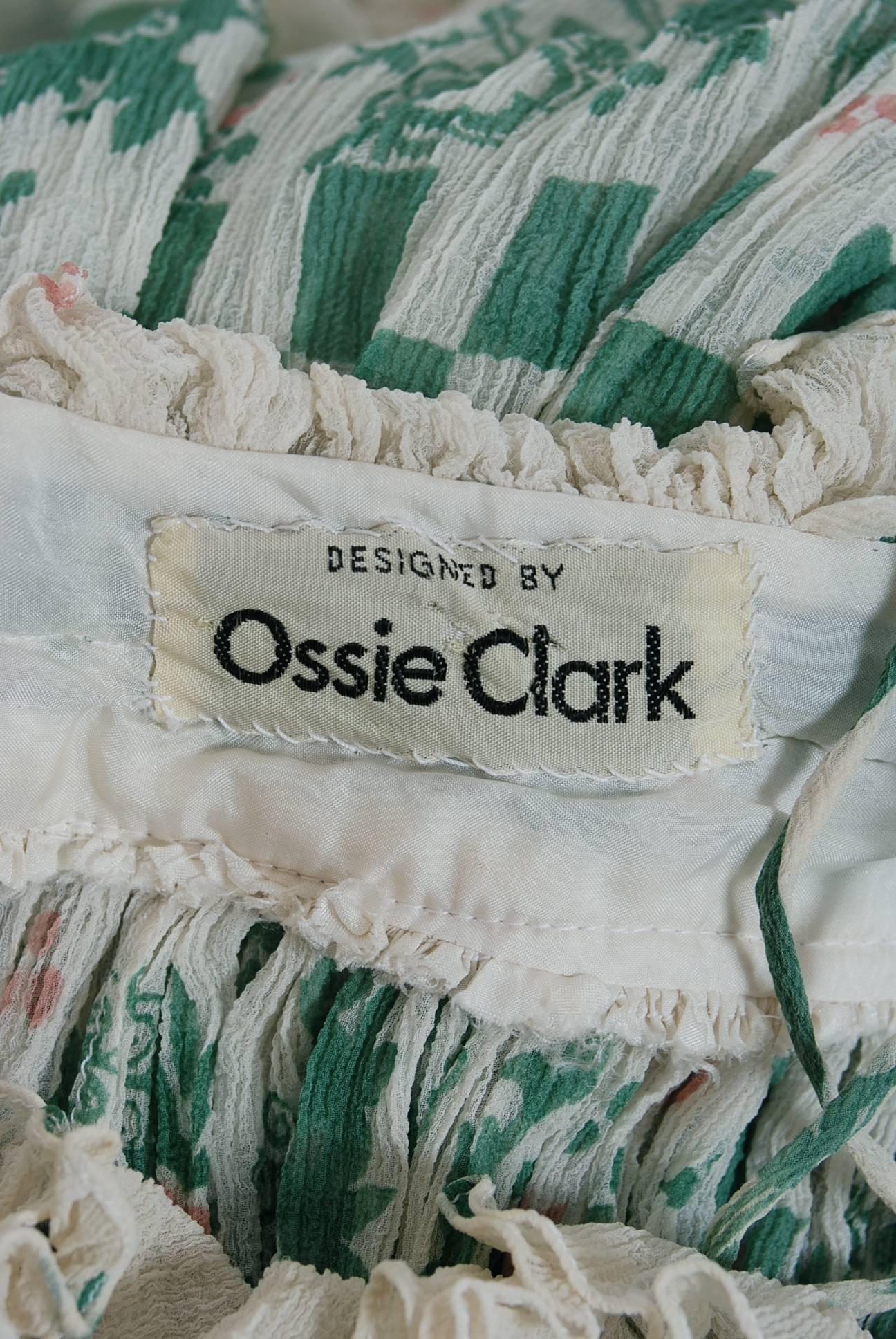 1968 Ossie Clark Couture Silk-Crepe Celia Birtwell Print Lace-Up Belted Dress 2