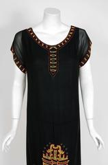 1920's Ethnic Beaded & Embroidered Bohemian Silk Chiffon Art-Deco Flapper Dress