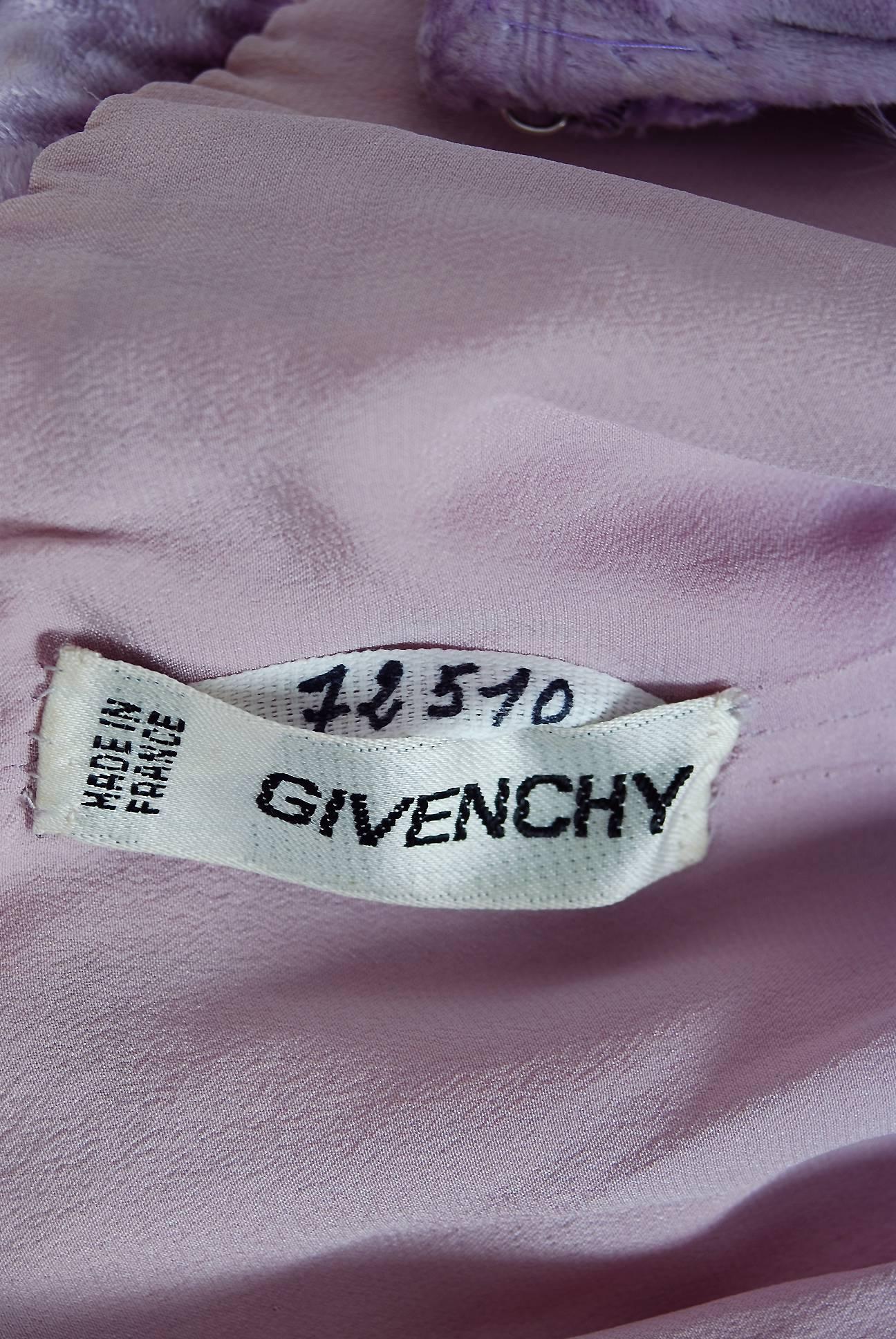 Women's 1990 Givenchy Haute-Couture Lavender Leopard Print Silk-Velvet Strapless Gown 