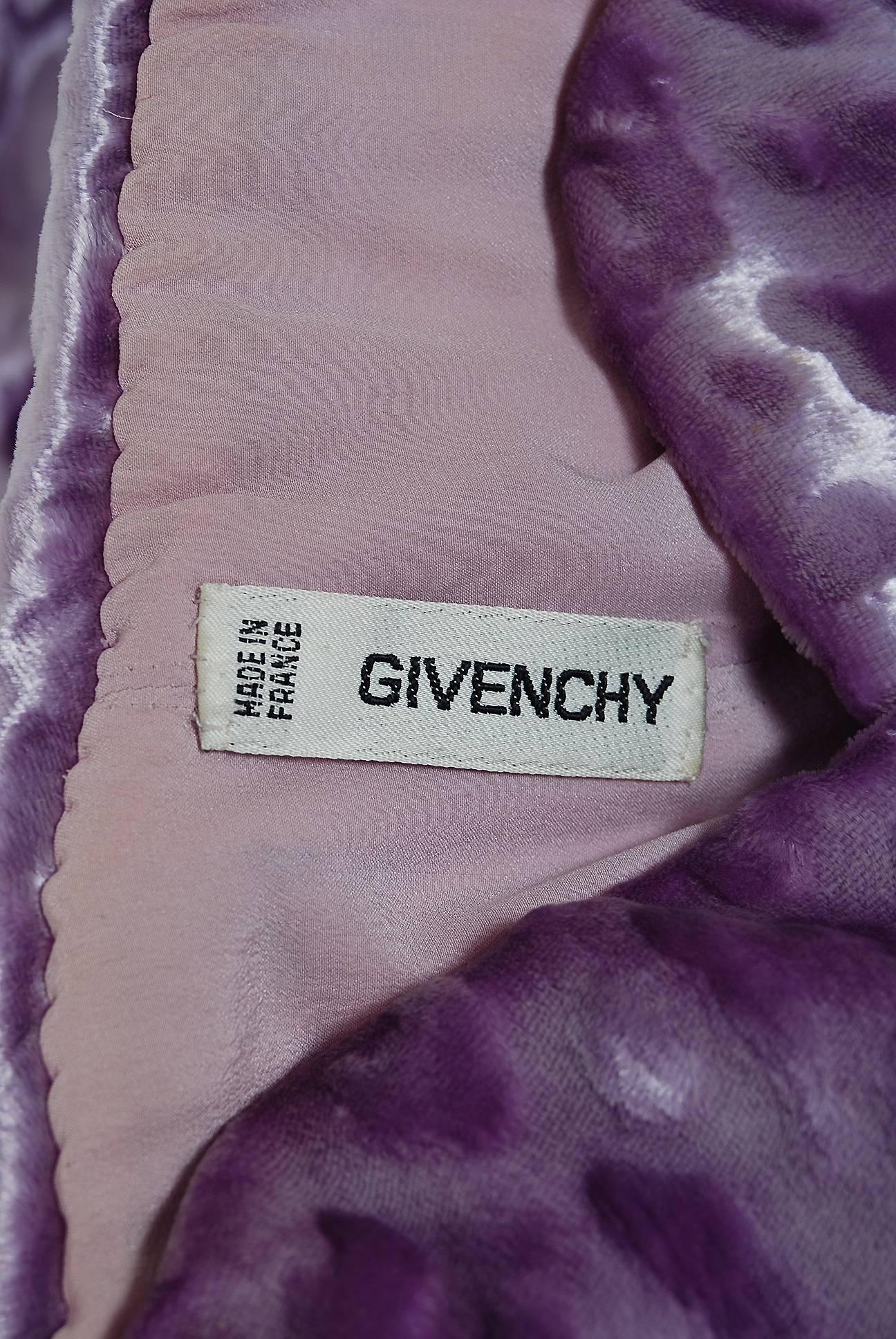 1990 Givenchy Haute-Couture Lavender Leopard Print Silk-Velvet Strapless Gown  In Excellent Condition In Beverly Hills, CA