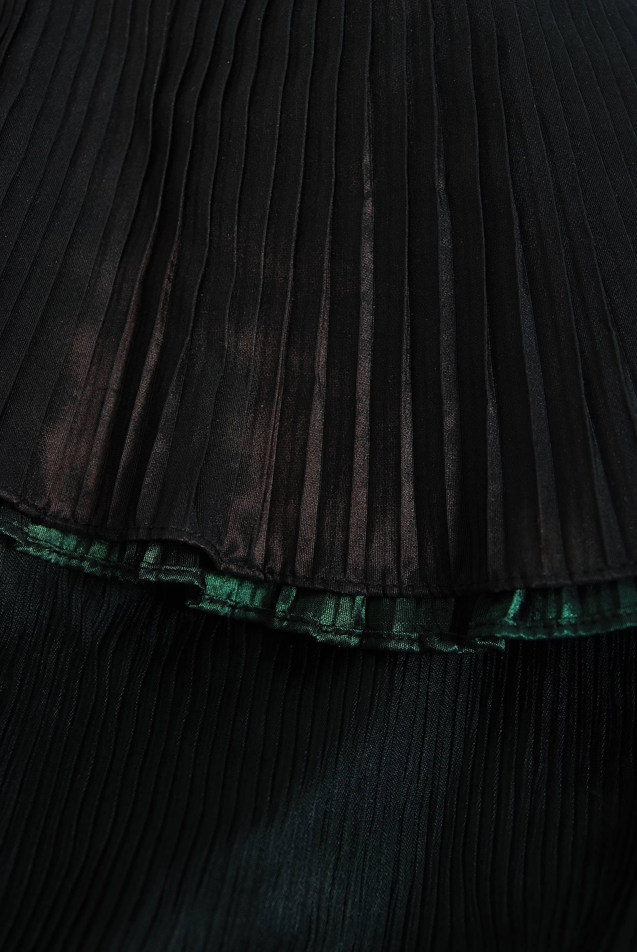 1970's Yuki London Beaded Black Pleated Silk Grecian Goddess Halter-Collar Dress 2