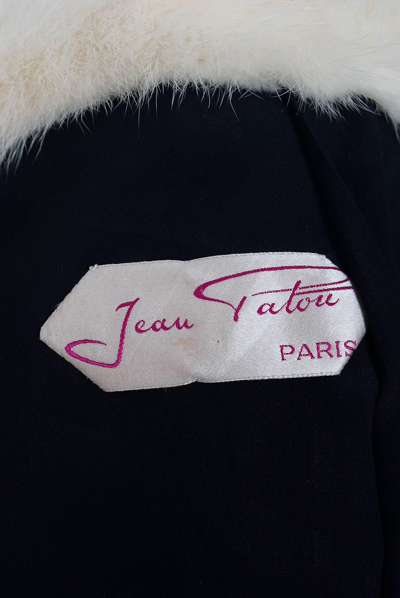 1955 Jean Patou Haute-Couture White Mink Fur & Black Wool Cropped Bolero Jacket 1