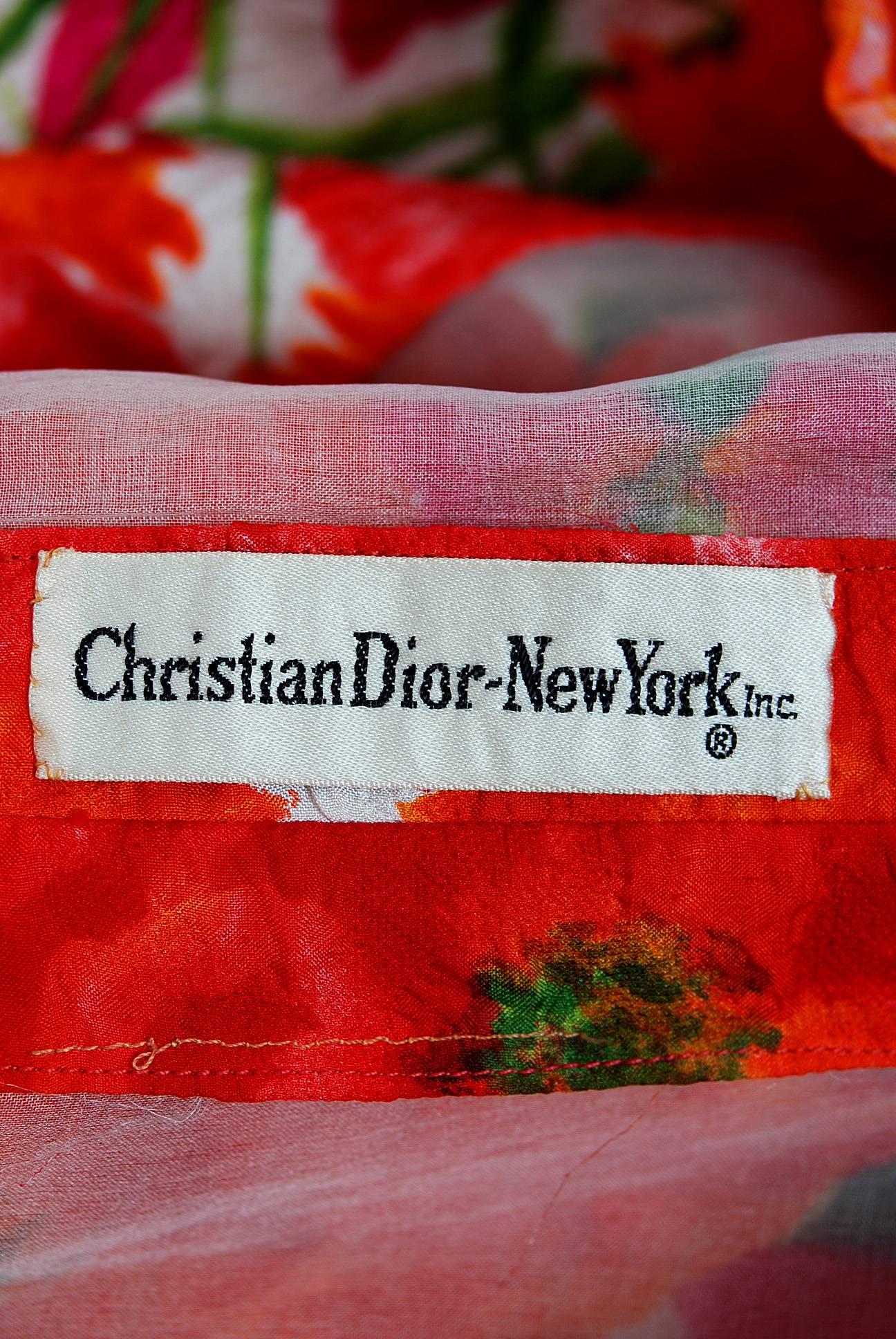 1958 Christian Dior New York Red-Roses Floral Garden Silk Back-Bow Party Dress 2