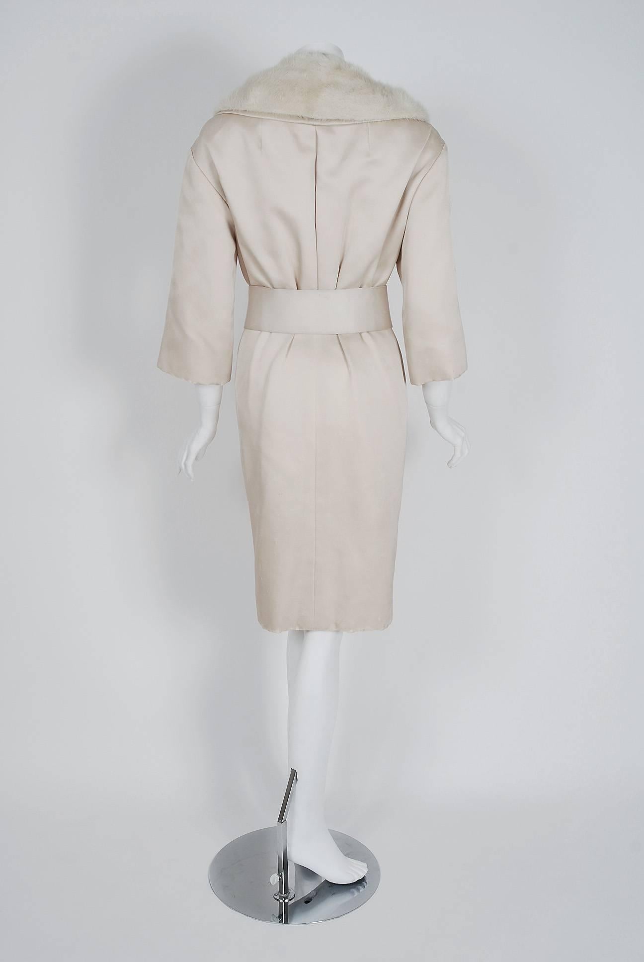 Beige 1959 Yves Saint Laurent for Christian Dior Haute Couture Ivory Silk Mink Coat