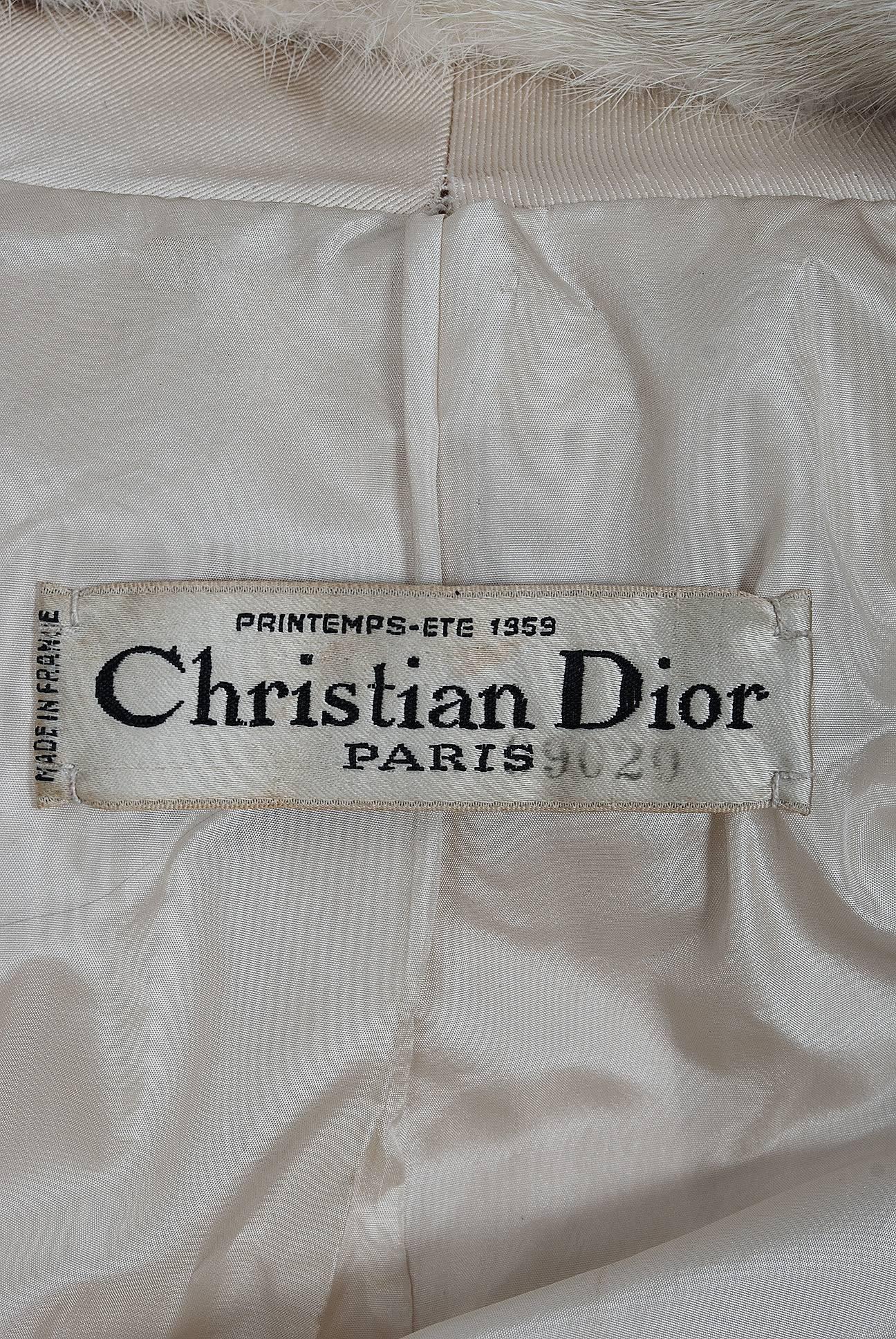 Women's 1959 Yves Saint Laurent for Christian Dior Haute Couture Ivory Silk Mink Coat