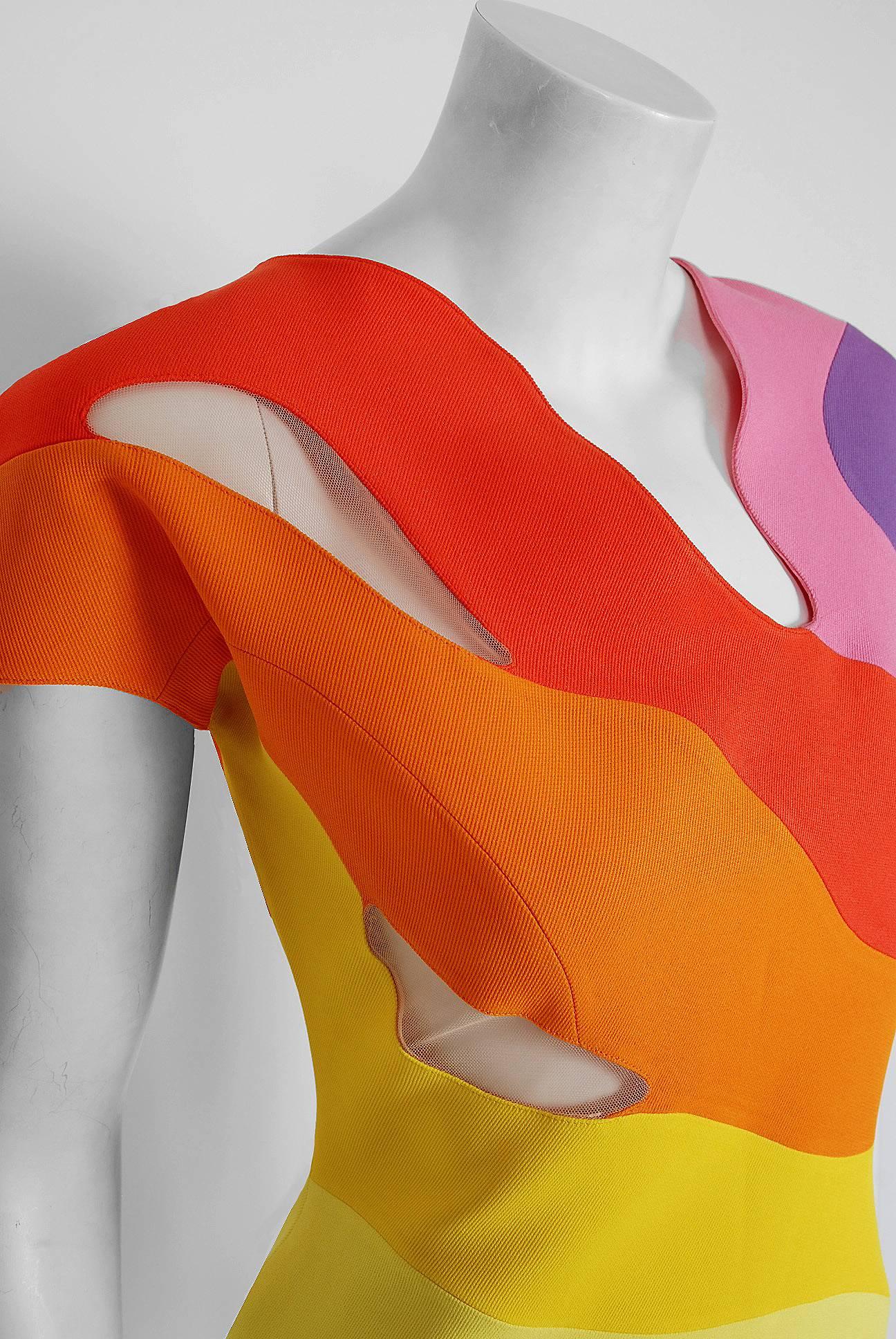 1990 Thierry Mugler Couture Documented Rainbow Bodycon Cut-Out ...