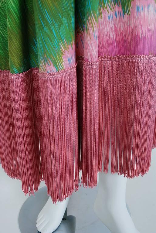 1970's Mr. Blackwell Green Pink Abstract Print Fringe Low-Plunge Caftan ...