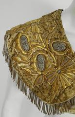 1910's Ottoman Empire Metallic-Gold Beaded Embroidered Fringe Bolero Jacket