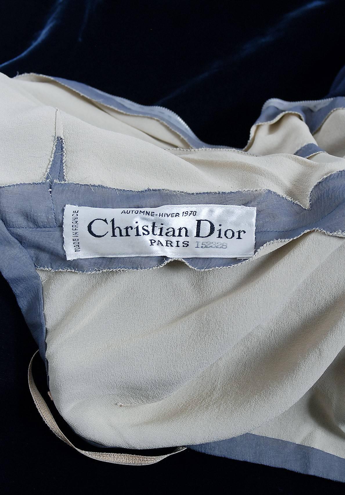 Black Vintage 1970 Christian Dior Haute Couture Ombre Chiffon Billow-Sleeve Dress Set
