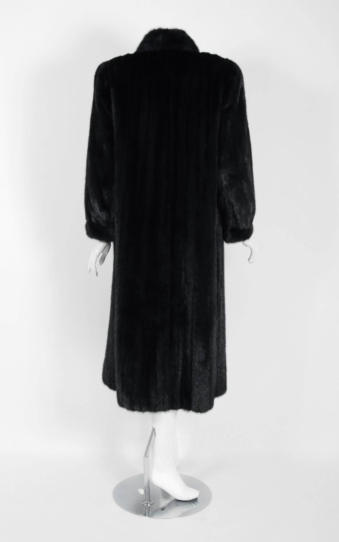1992 Christian Dior Couture Black Diamond Mink Fur High-Collar Full Length Coat In Excellent Condition In Beverly Hills, CA