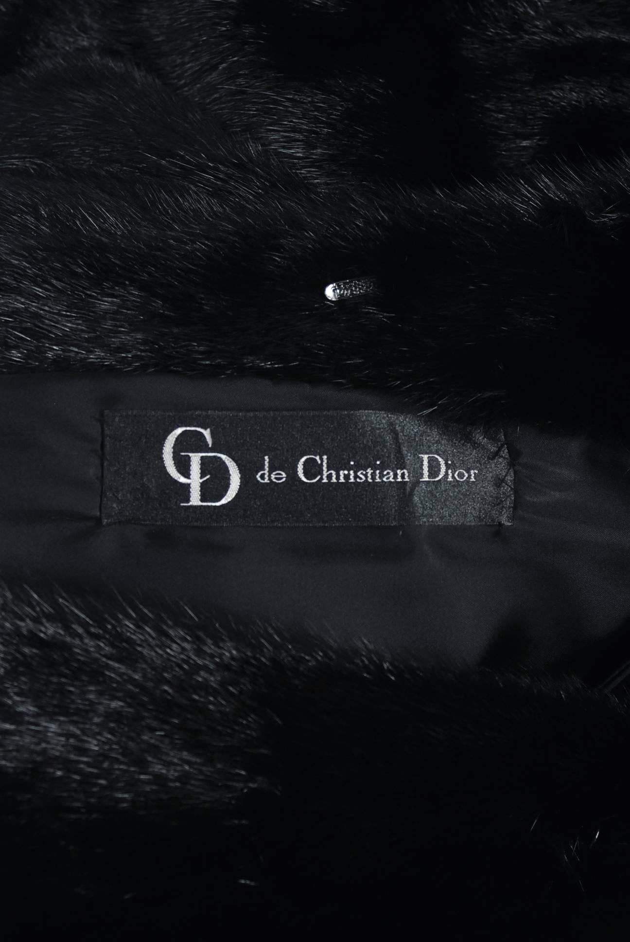 Women's 1992 Christian Dior Couture Black Diamond Mink Fur High-Collar Full Length Coat