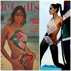 1969 Emilio Pucci Documented Pink & Brown Graphic Print Cut-Out Bikini Swimsuit