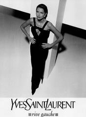 1994 Yves Saint Laurent Documented Red Silk & Black Velvet Cut-Out Plunge Gown