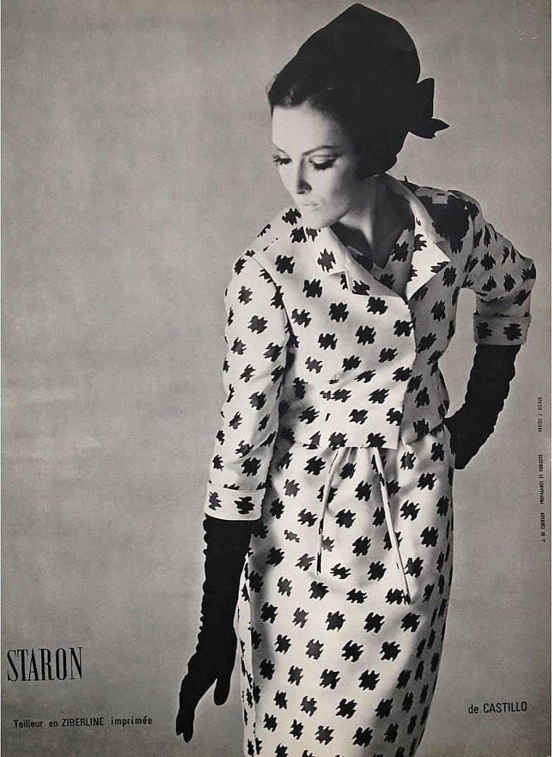 Breathtaking Antonio Castillo Couture documented dotted graphic silk trench coat dating back to his 1965 collection. Antonio Castillo began his career in the late 1930's designing in Paris for Paquin and Piguet. In 1950 Castillo was appointed