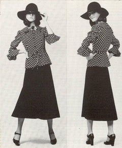 1974 Yves Saint Laurent Documented Black White Polka-Dot Rayon Belted Dress Set