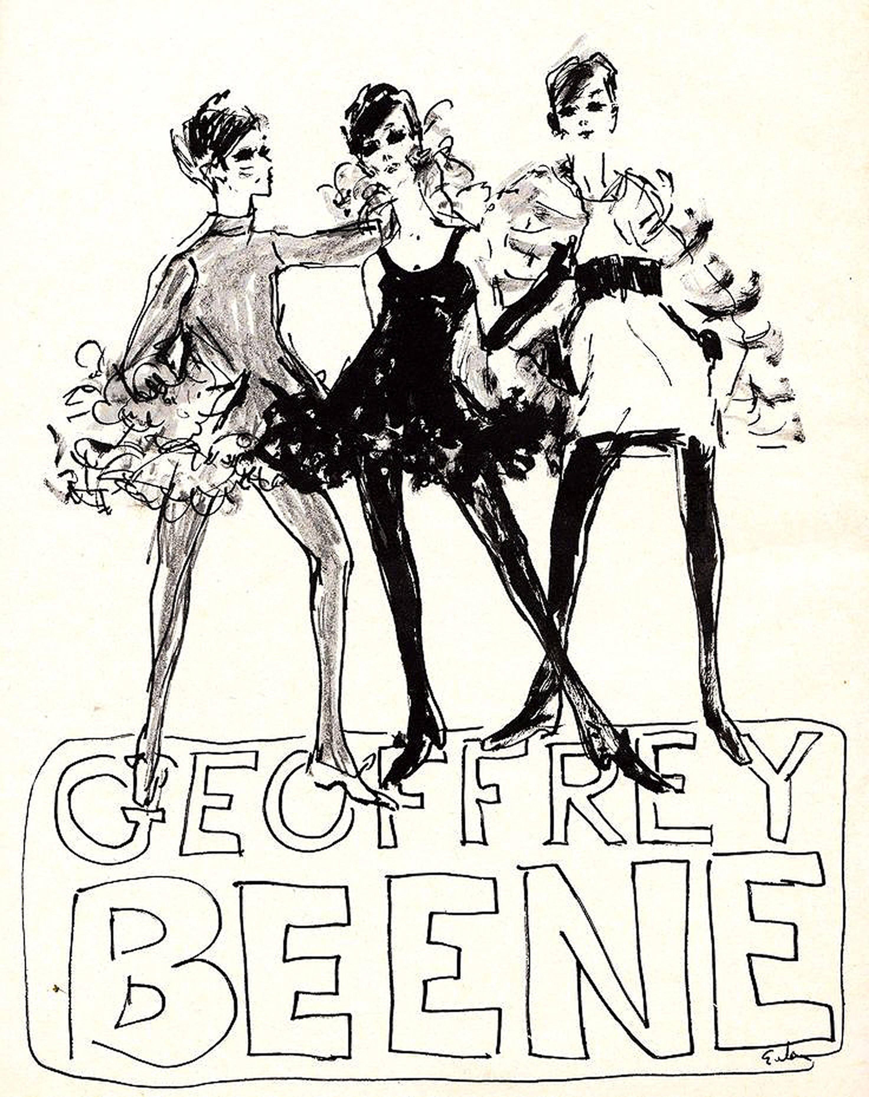 Breathtaking Geoffrey Beene documented black wool and feather cocktail dress dating back to his 1967 fall-winter collection. Geoffrey Beene was an American designer who made strong impressions with his courteous manner as well as his highly original