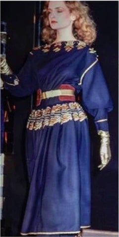 Vintage 1979 Karl Lagerfeld for Chloe Documented Navy Embroidered Knit Dress
