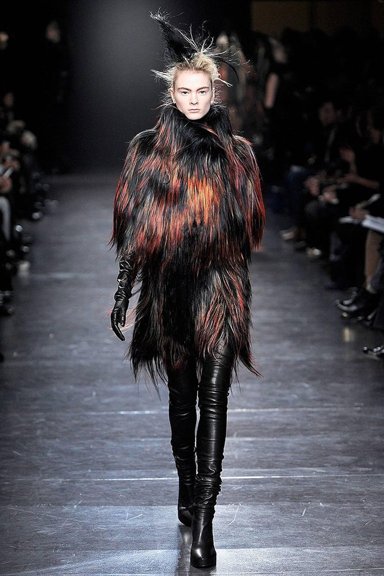 Breathtaking Ann Demeulemeester runway ombre goat-hair capelet from her Fall-Winter 2011 collection. With a close attention to detail and use of cutting-edge materials, Ann Demeulemeester consistently produces pieces that are distinctive and