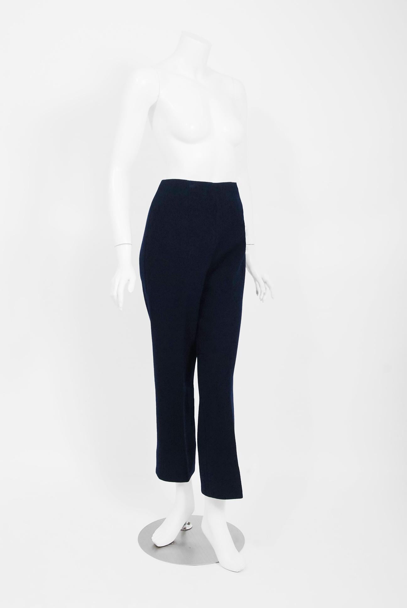 1968 Calvin Klein Navy-Blue Wool Mod Pockets Sleeveless Tunic & Pants Ensemble  1