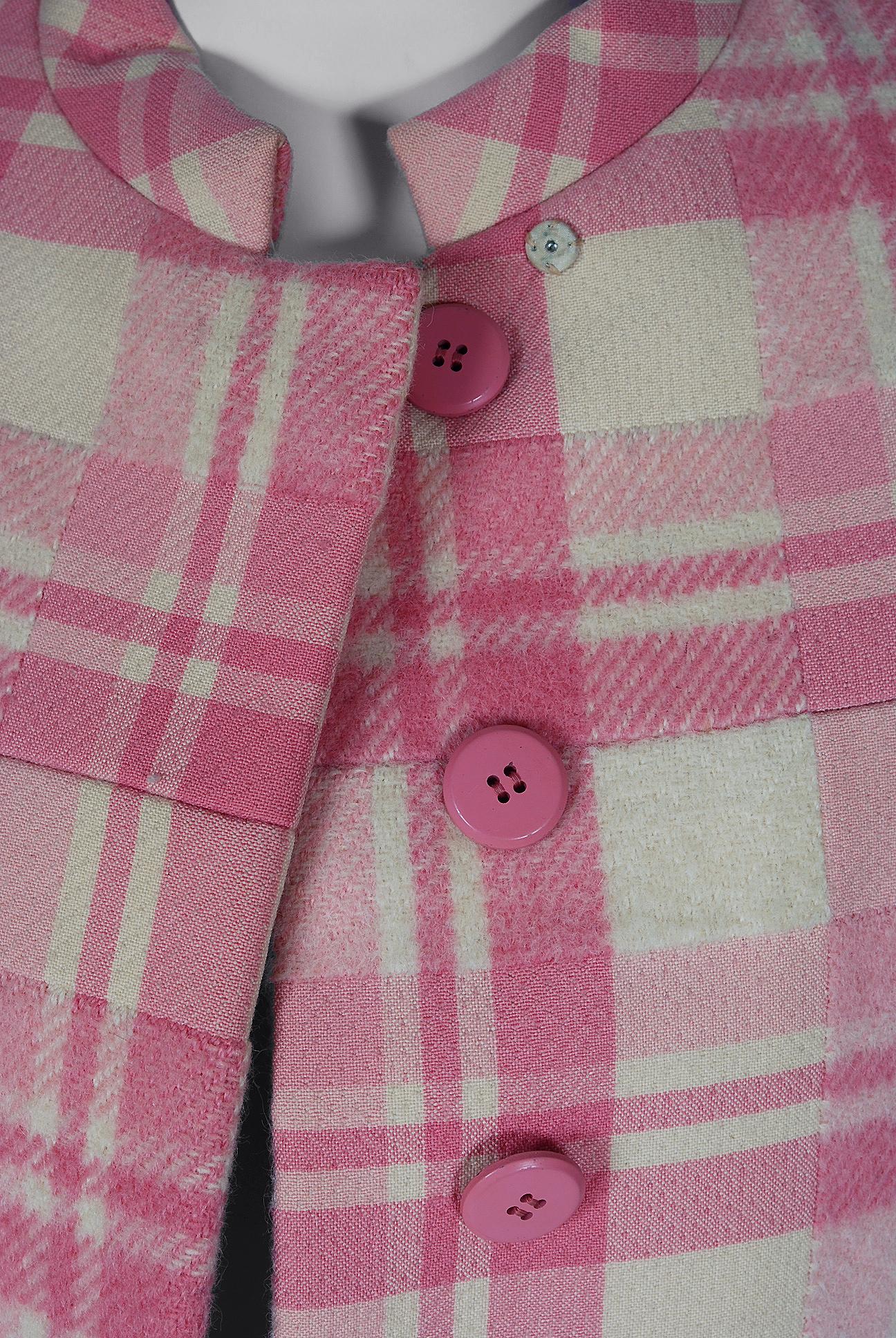 pink plaid wool coat