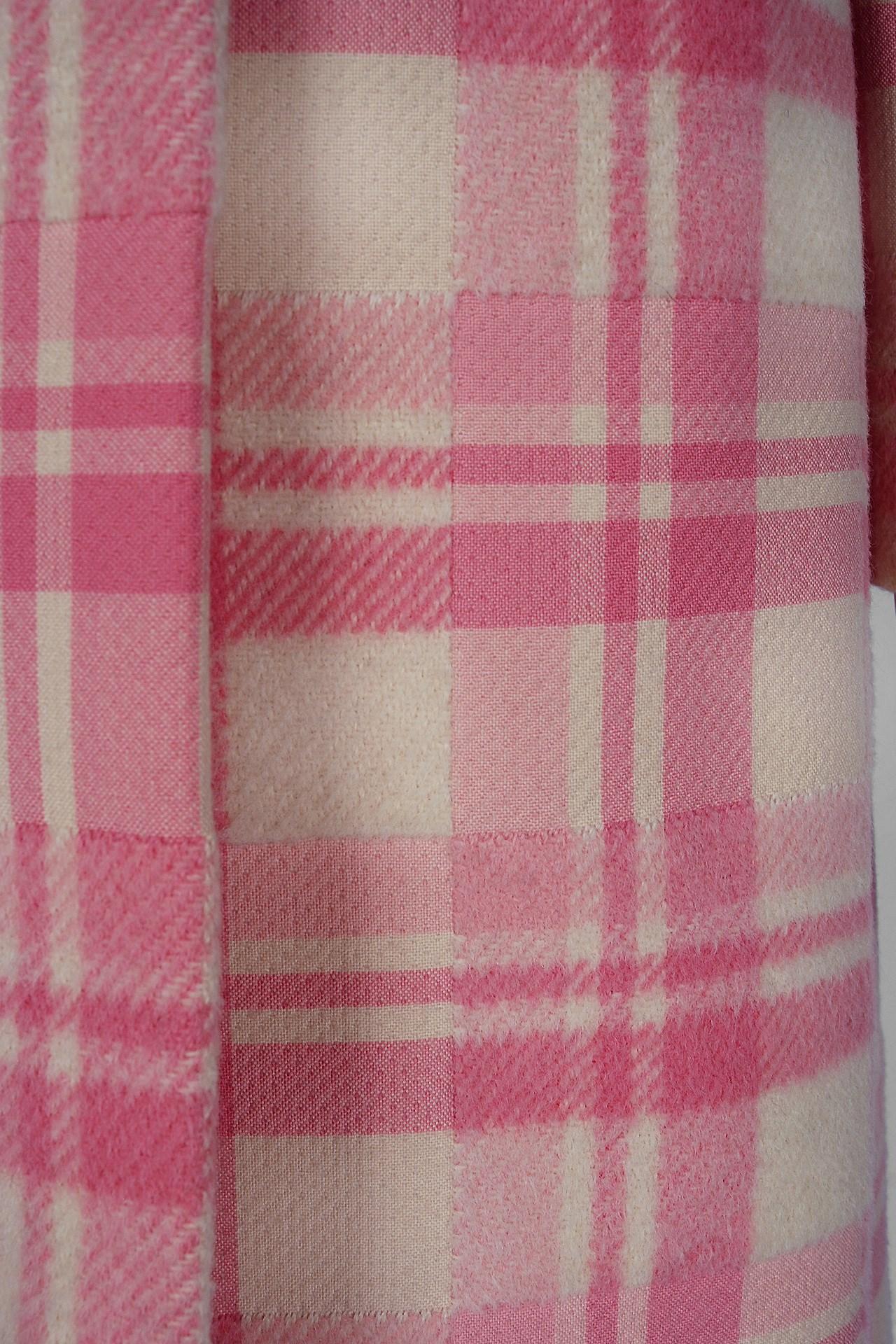 pink and white check coat
