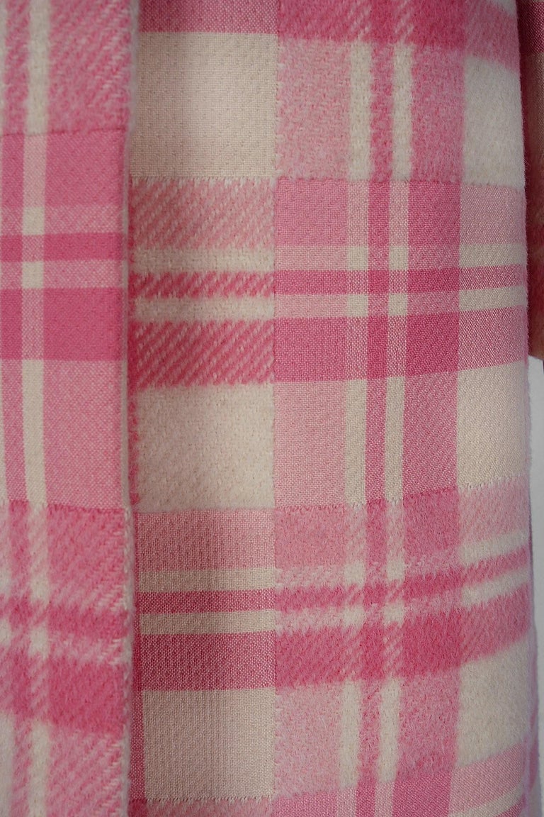 1966 George Halley Couture Pink and Ivory Plaid Wool Tailored Mod ...