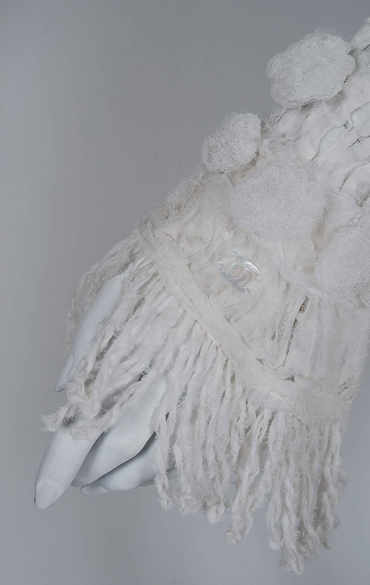 2010 Chanel Runway Iceberg Collection Ivory White Silk Applique Fringe Dress 1