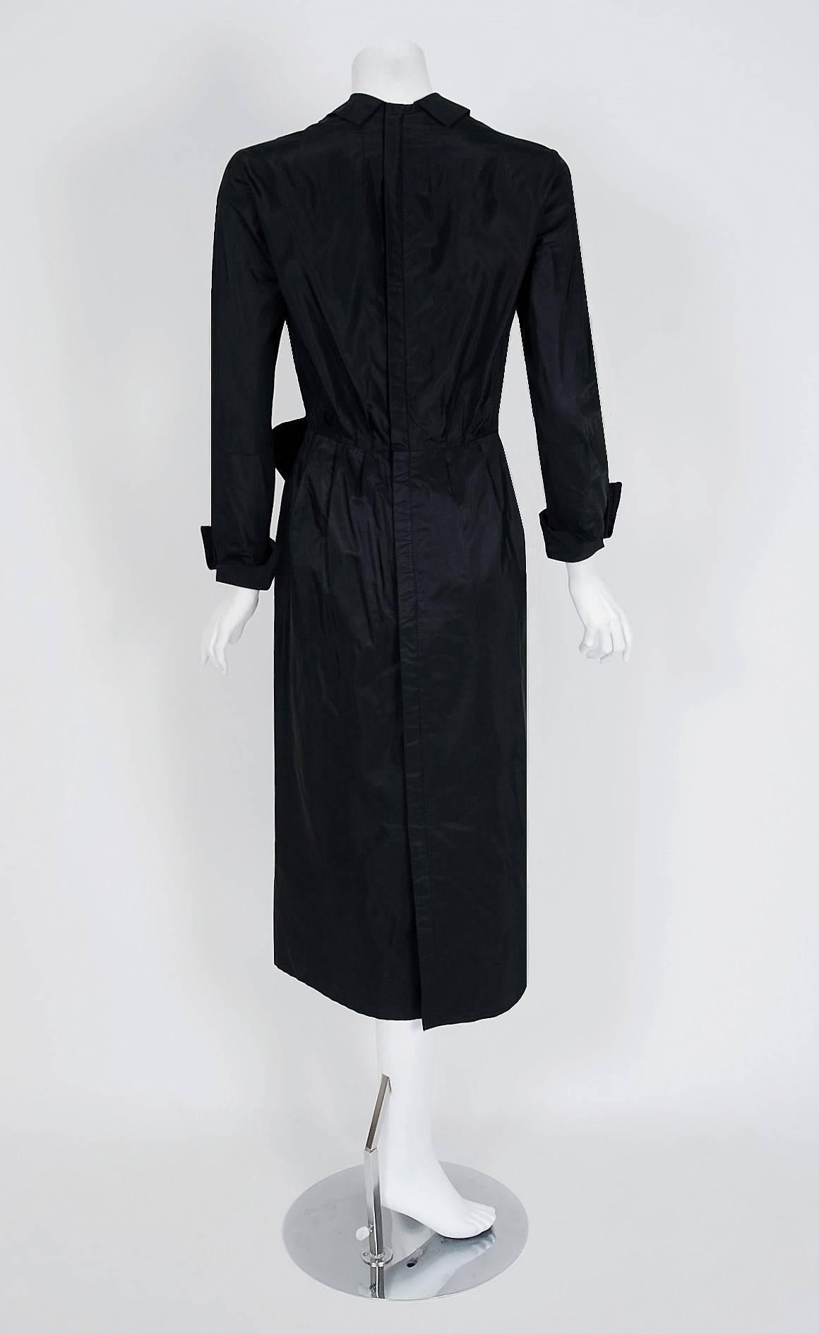 Women's 1954 Christian Dior Original Black Silk-Taffeta Asymmetric Ruffle Cocktail Dress