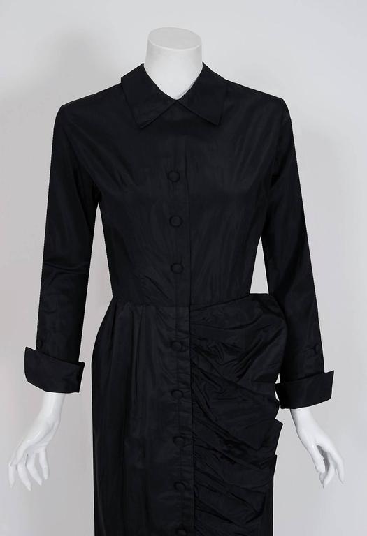 1954 Christian Dior Original Black Silk-Taffeta Asymmetric Ruffle ...
