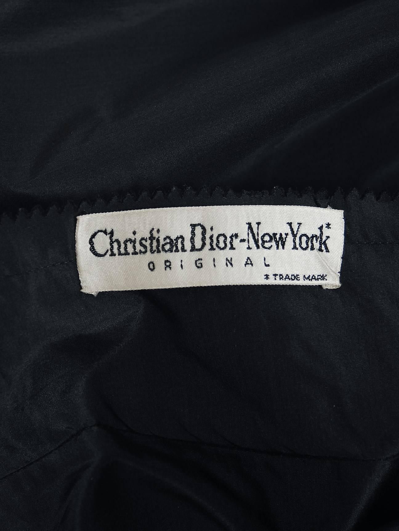 1954 Christian Dior Original Black Silk-Taffeta Asymmetric Ruffle Cocktail Dress 1