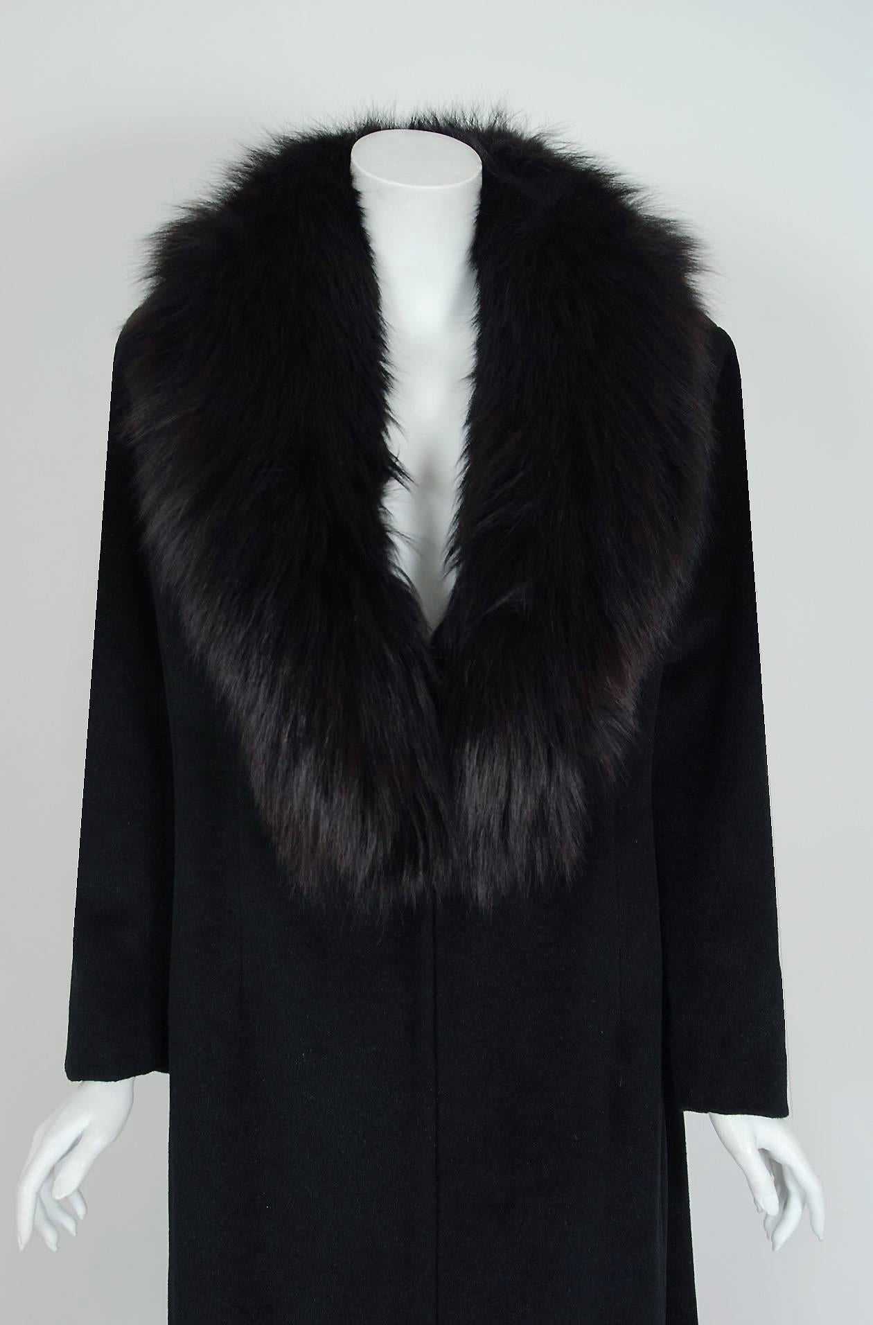 Women's 1958 Sorelle Fontana Haute-Couture Black Wool Fox-Fur Coat Owned By Ava Gardner
