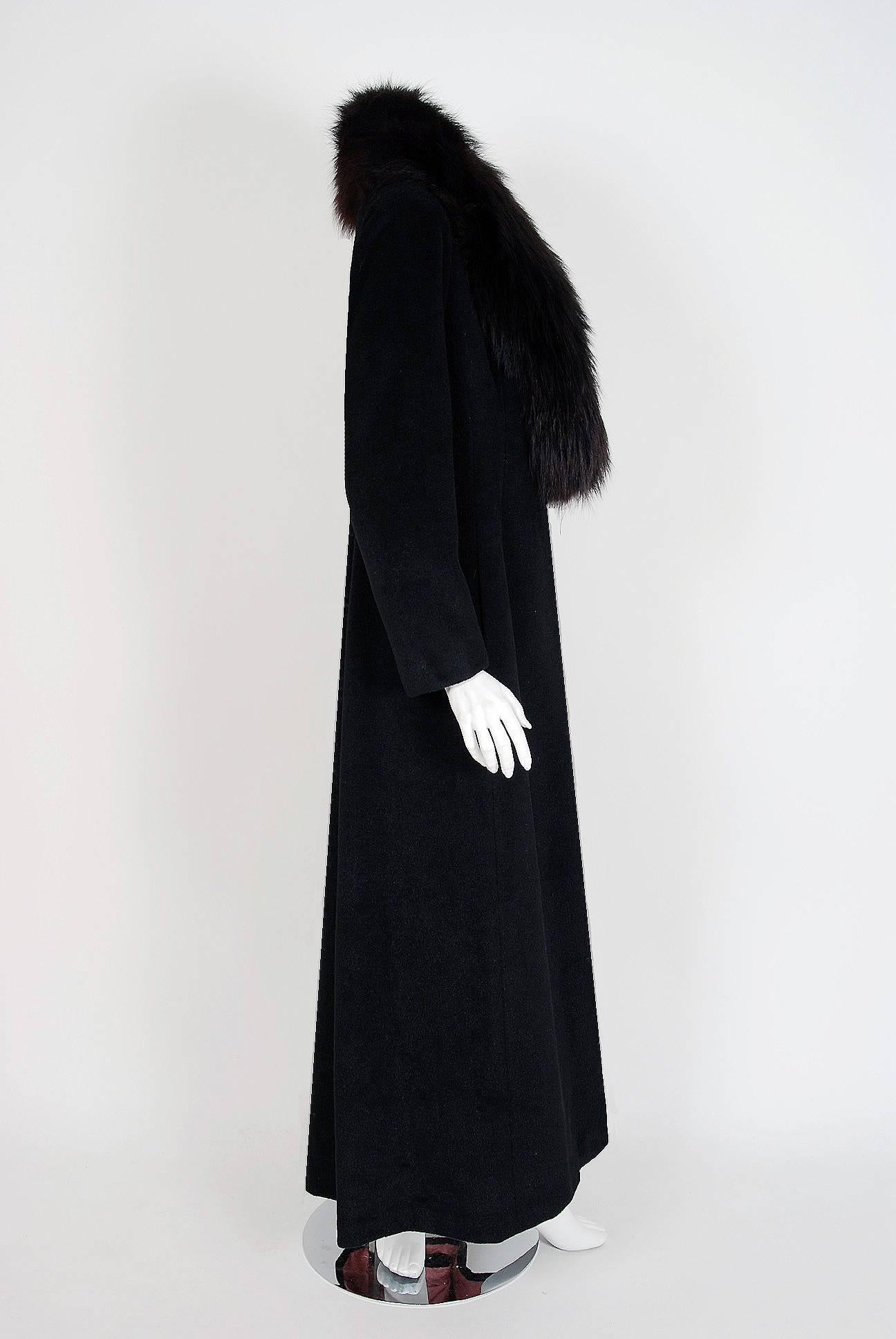 1958 Sorelle Fontana Haute-Couture Black Wool Fox-Fur Coat Owned By Ava Gardner In Excellent Condition In Beverly Hills, CA