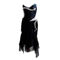 2004 Gucci by Tom Ford Runway Black Silk Crystal-Snake Strapless Finale Dress 11