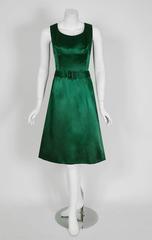 1960 Christian Dior Paris Demi-Couture Emerald Green Satin Party Dress & Shawl