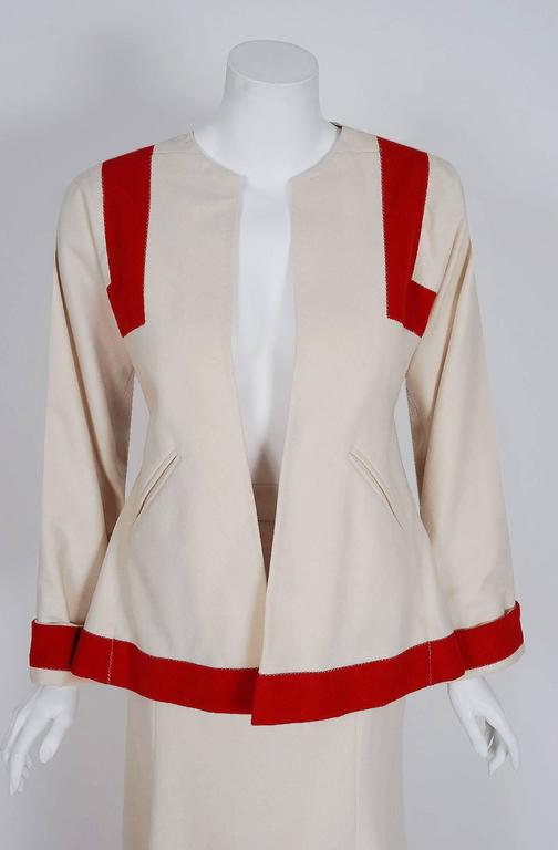 1973 Ossie Clark Ivory Red Block-Color Wool Jacket and Maxi Skirt Dress ...