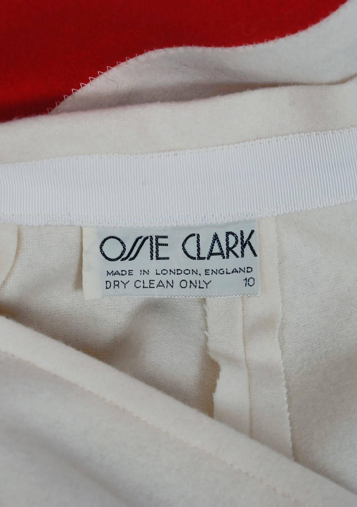 Women's 1973 Ossie Clark Ivory Red Block-Color Wool Jacket & Maxi Skirt Dress Ensemble