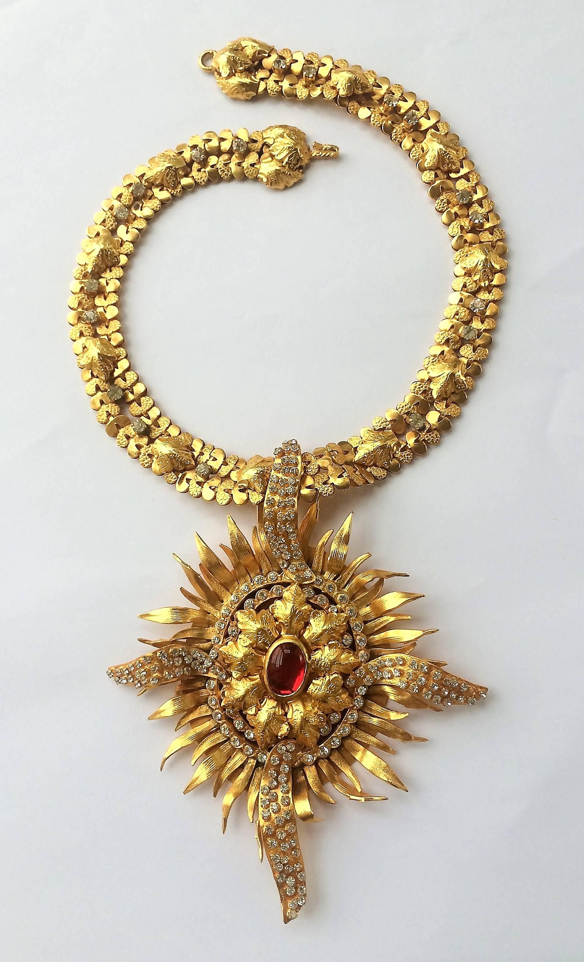 Baroque Exceptional gilt and paste starburst pendant necklace, c.1960s, attributed to CIS